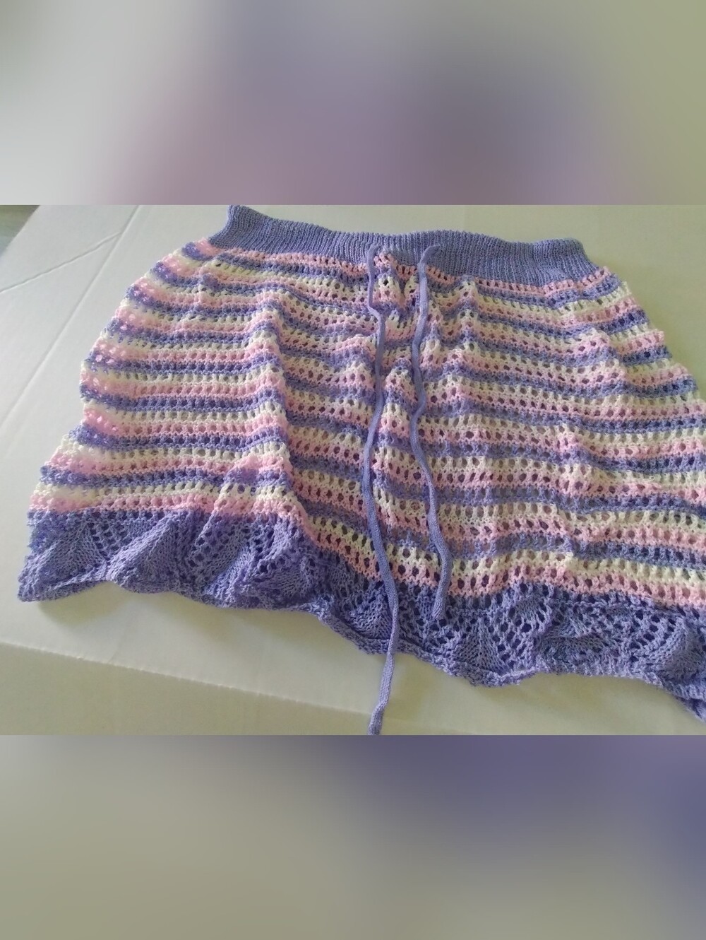 SHEIN Pastel Crochet Knit Skirt Cover Up in Lavender, Pink, Cream